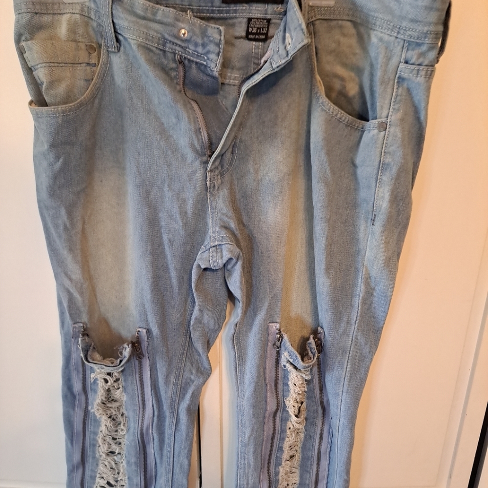 Imperious Zippered Distressed Jeans Men's 36x32  Grunge Y2K
